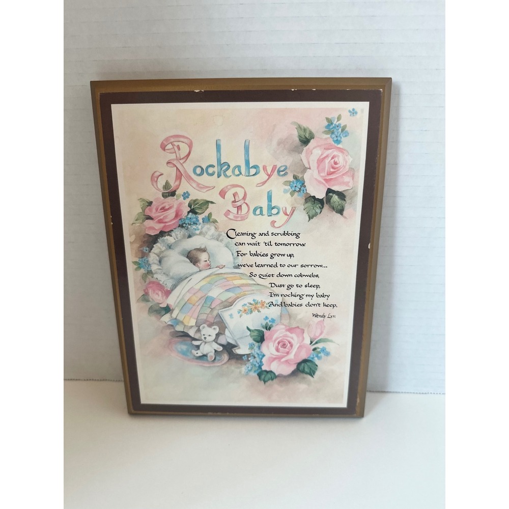 Vintage Rockabye Baby Poem Wood Wall Plaque Shabby Chic Nursery Decor 8x6